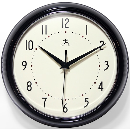 Infinity Instruments Retro Round Black - 9.5" Retro Metal Wall Clock 10940-BLACK